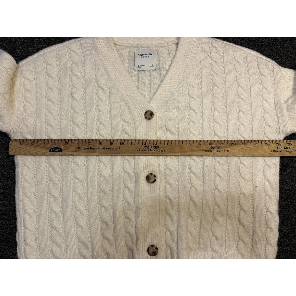 Abercrombie & Fitch Sweater Womens Small White Cable Knit Button Cardigan Top - Picture 4 of 6